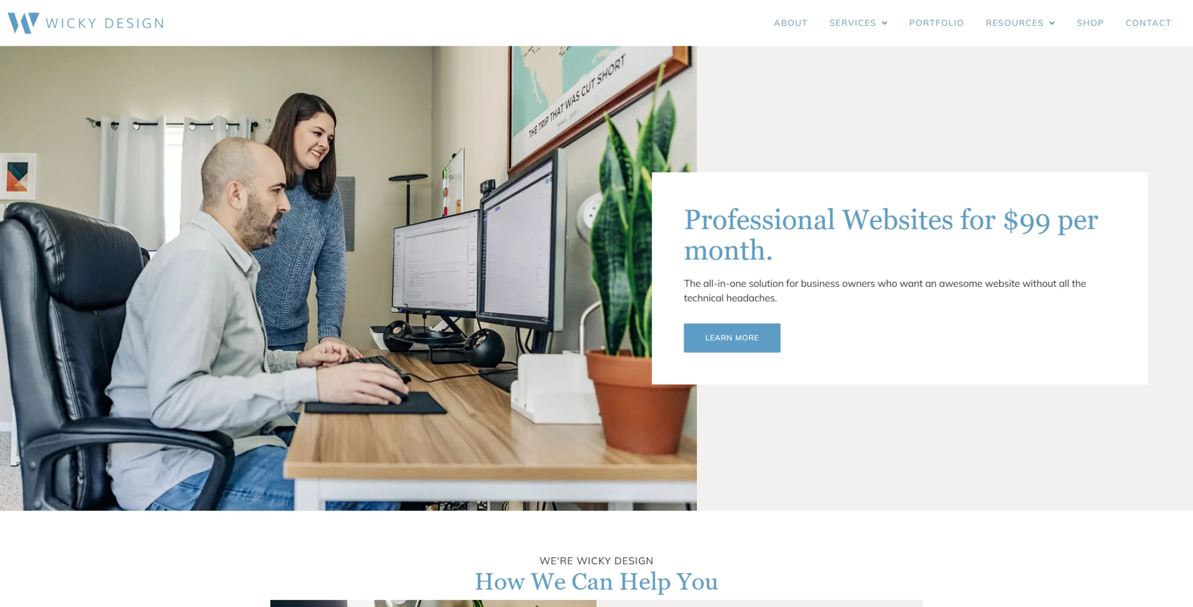 A screenshot of Wicky’s homepage