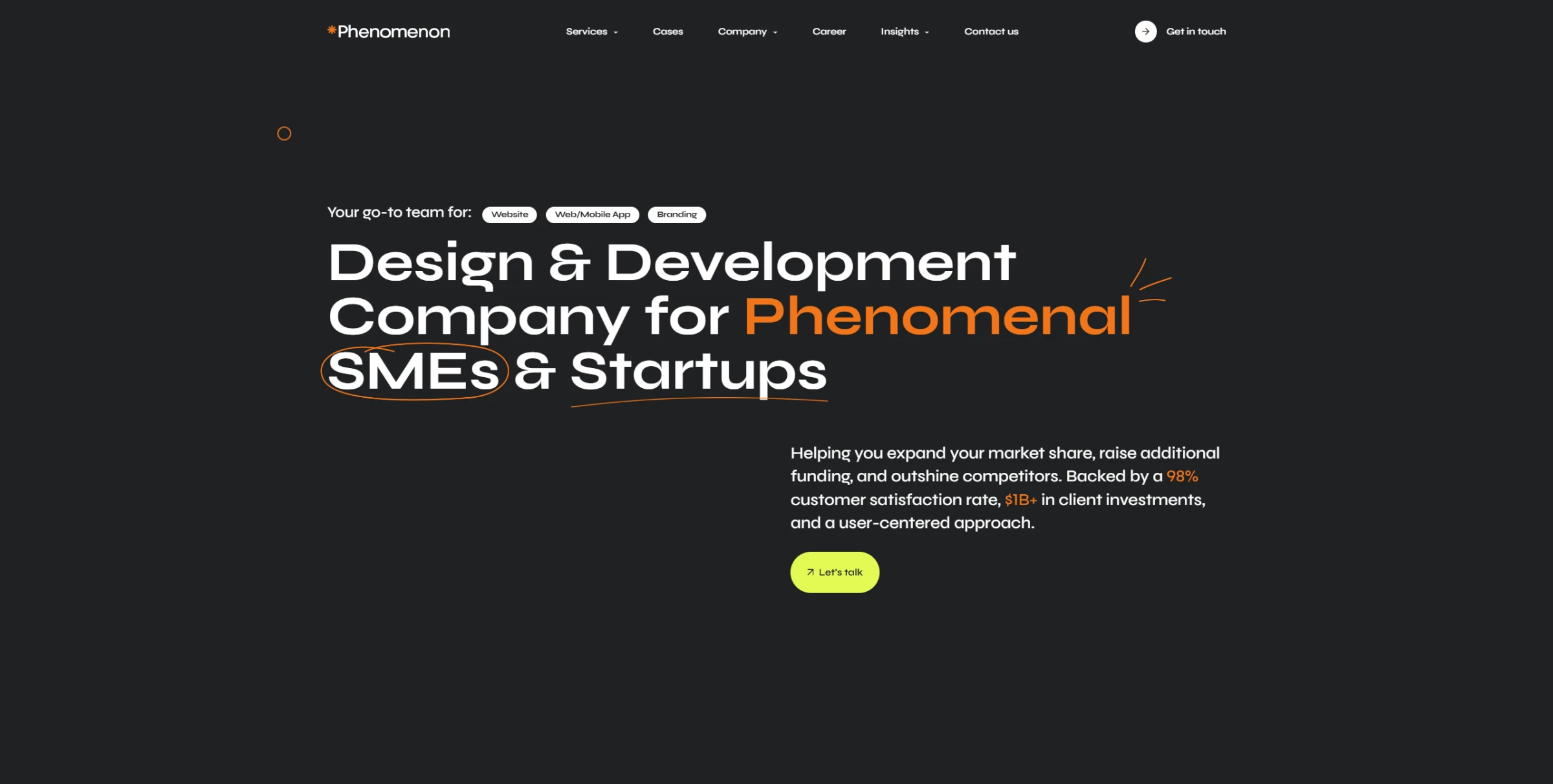 A screenshot of Phenomenon’s homepage