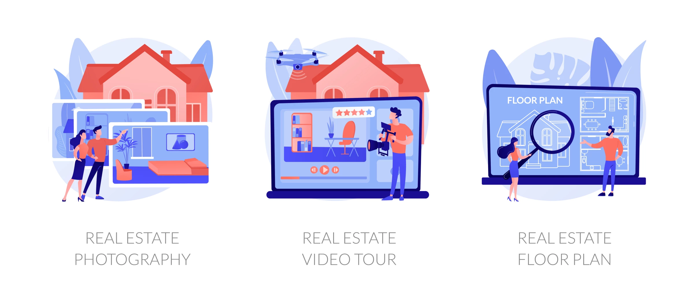Real estate photography, video tour, and floor plan concept