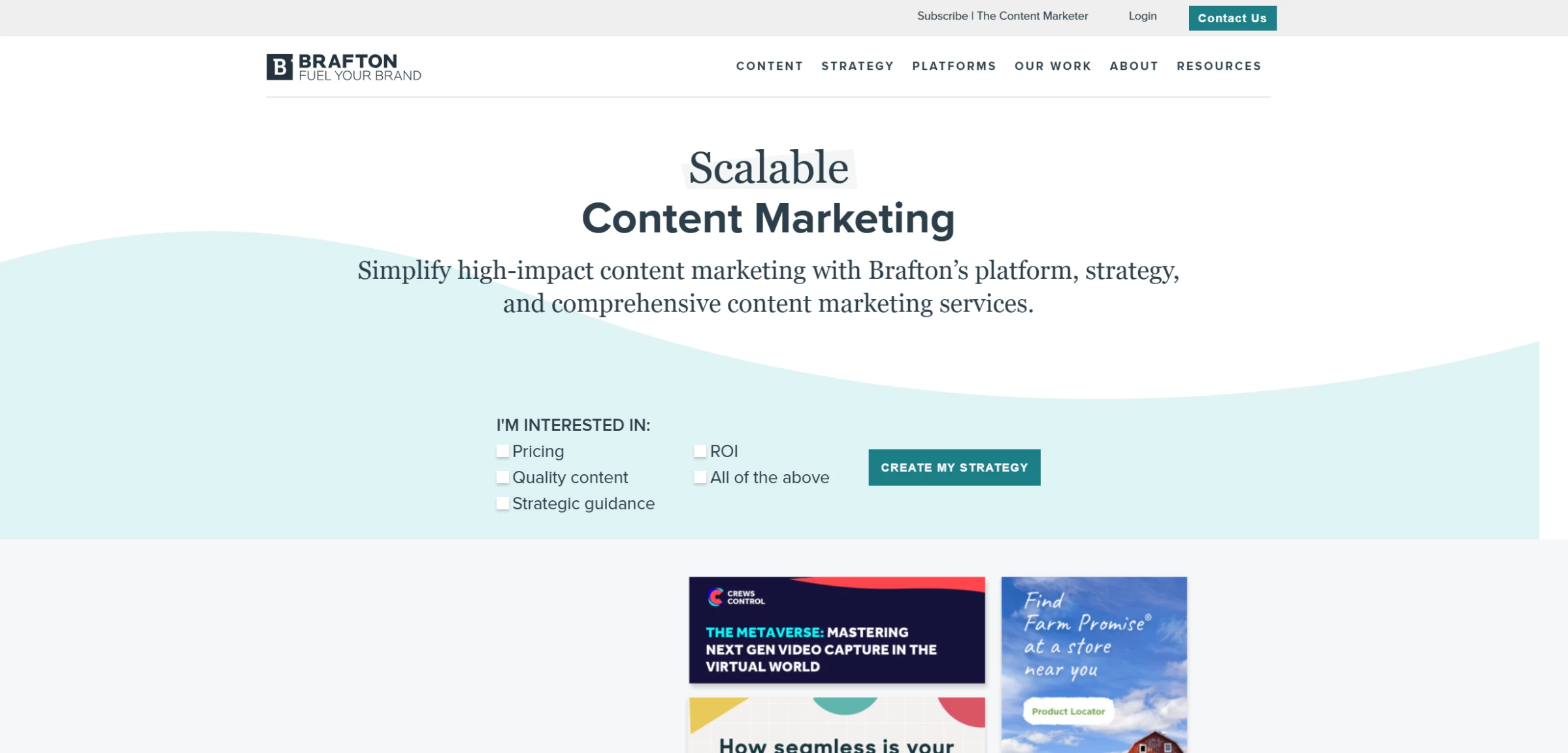 A screenshot of Brafton’s homepage