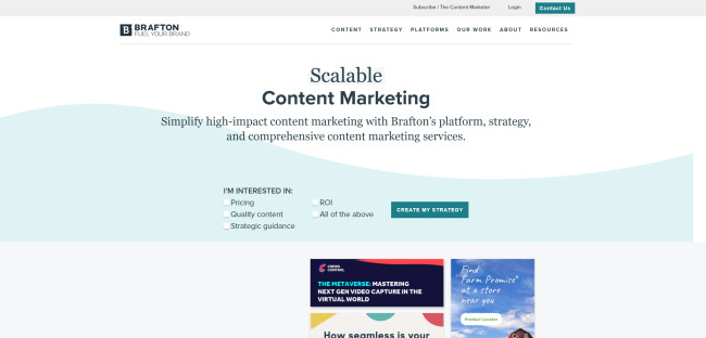 A screenshot of Brafton’s homepage