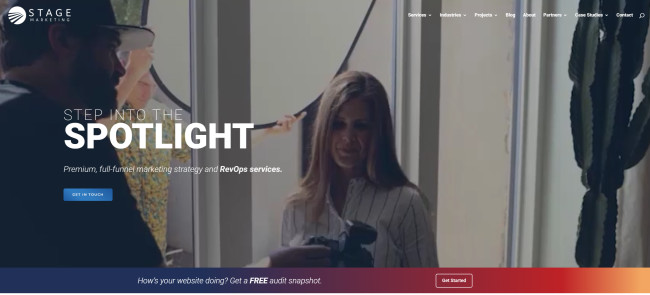 A screenshot of Stage Marketing’s homepage