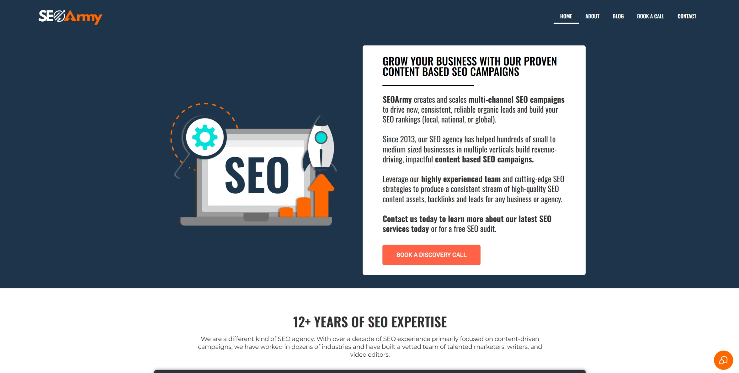 A screenshot of SEOArmy’s homepage