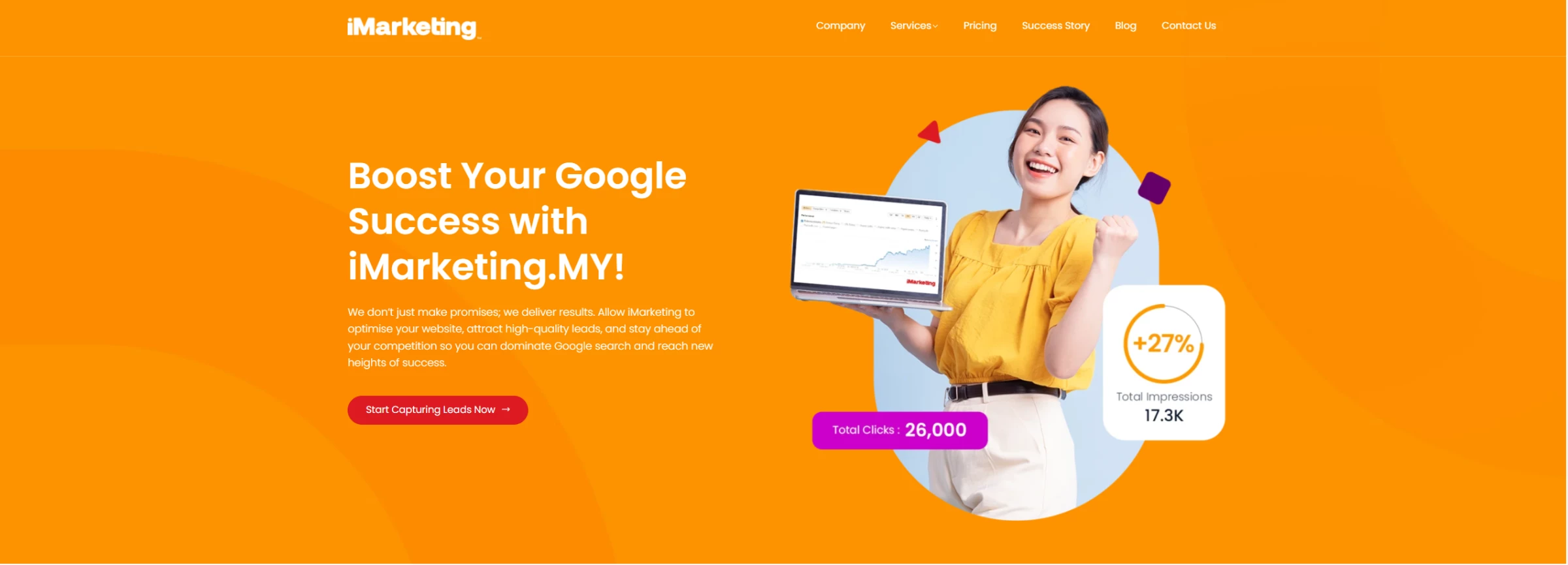 A screenshot of iMarketing’s homepage