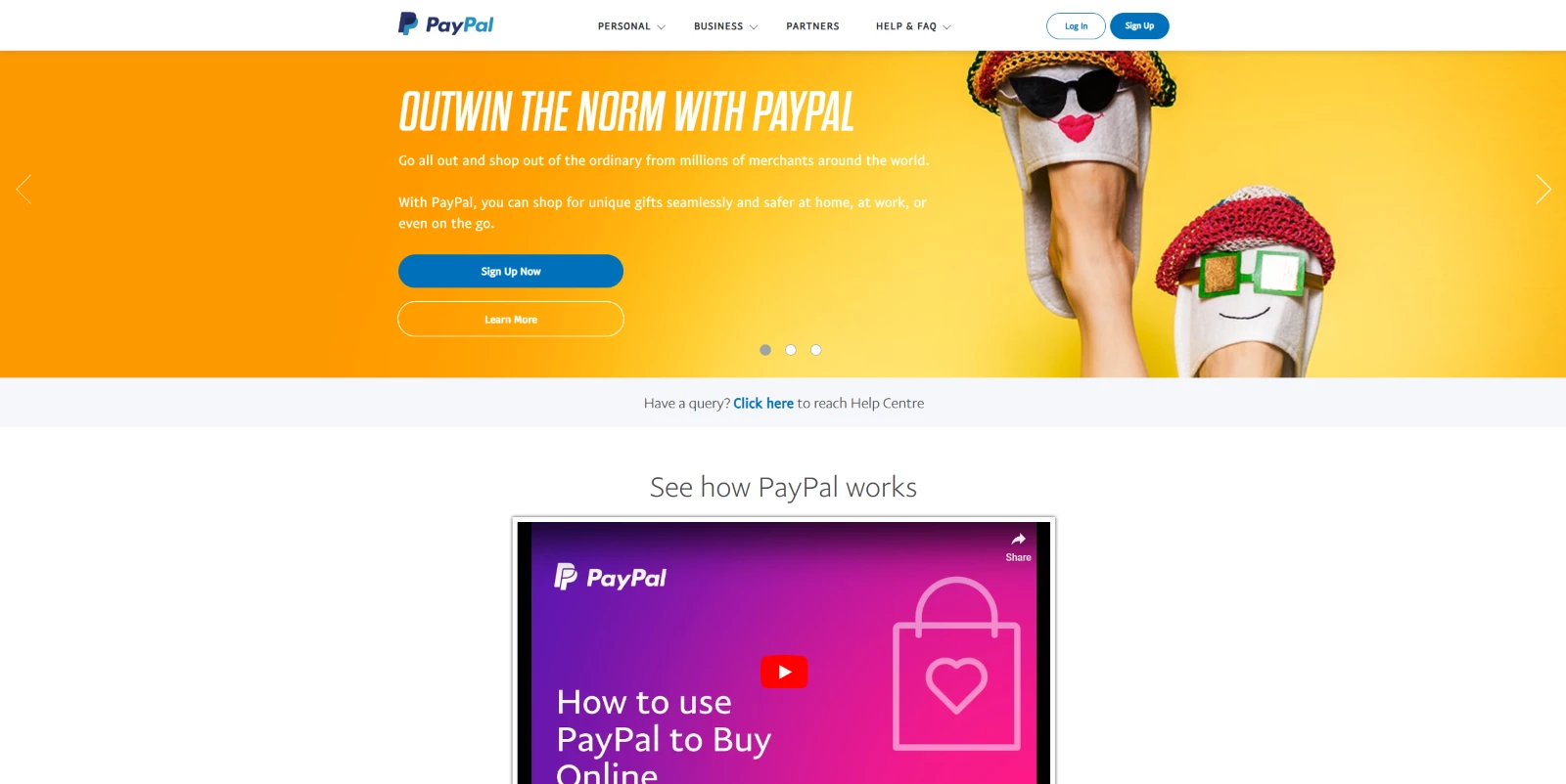 Screenshot of PayPal's homepage 