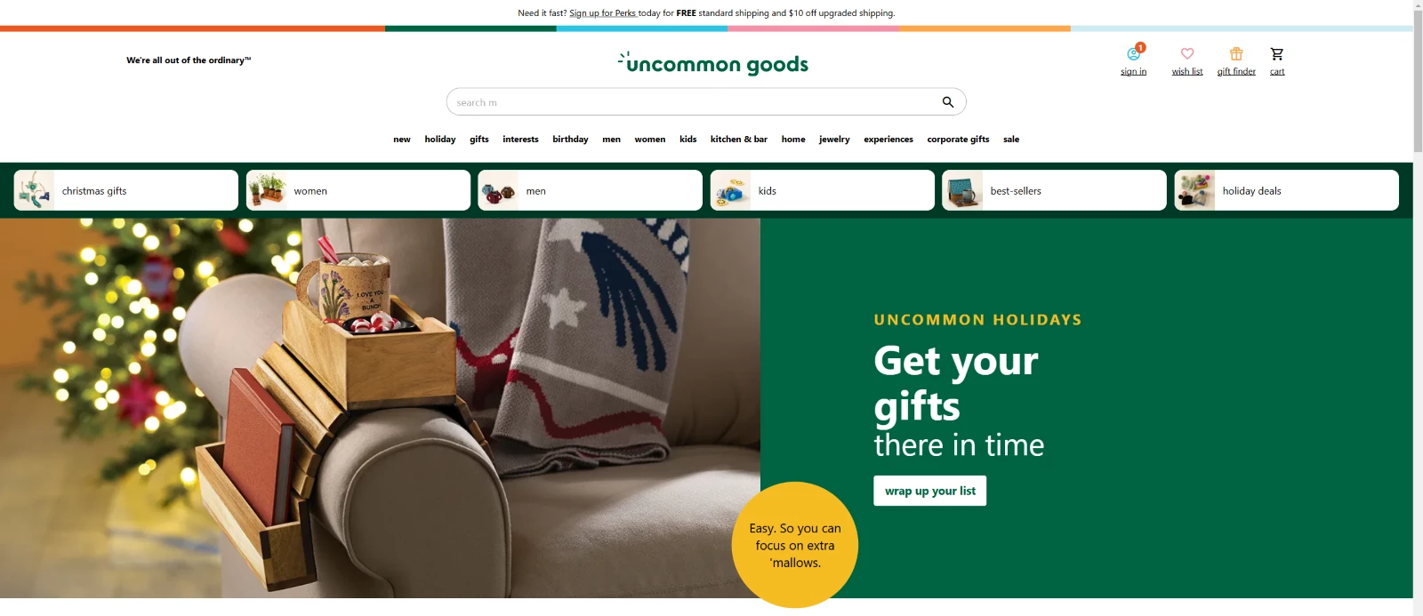 UncommonGoods’ homepage