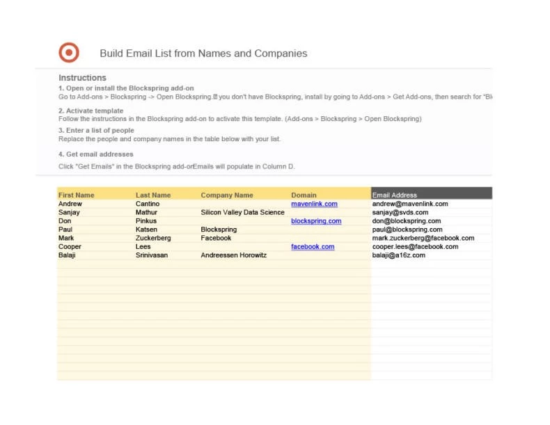 An email list from Template Lab 