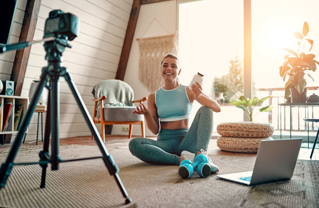 Fitness influencer shooting a video