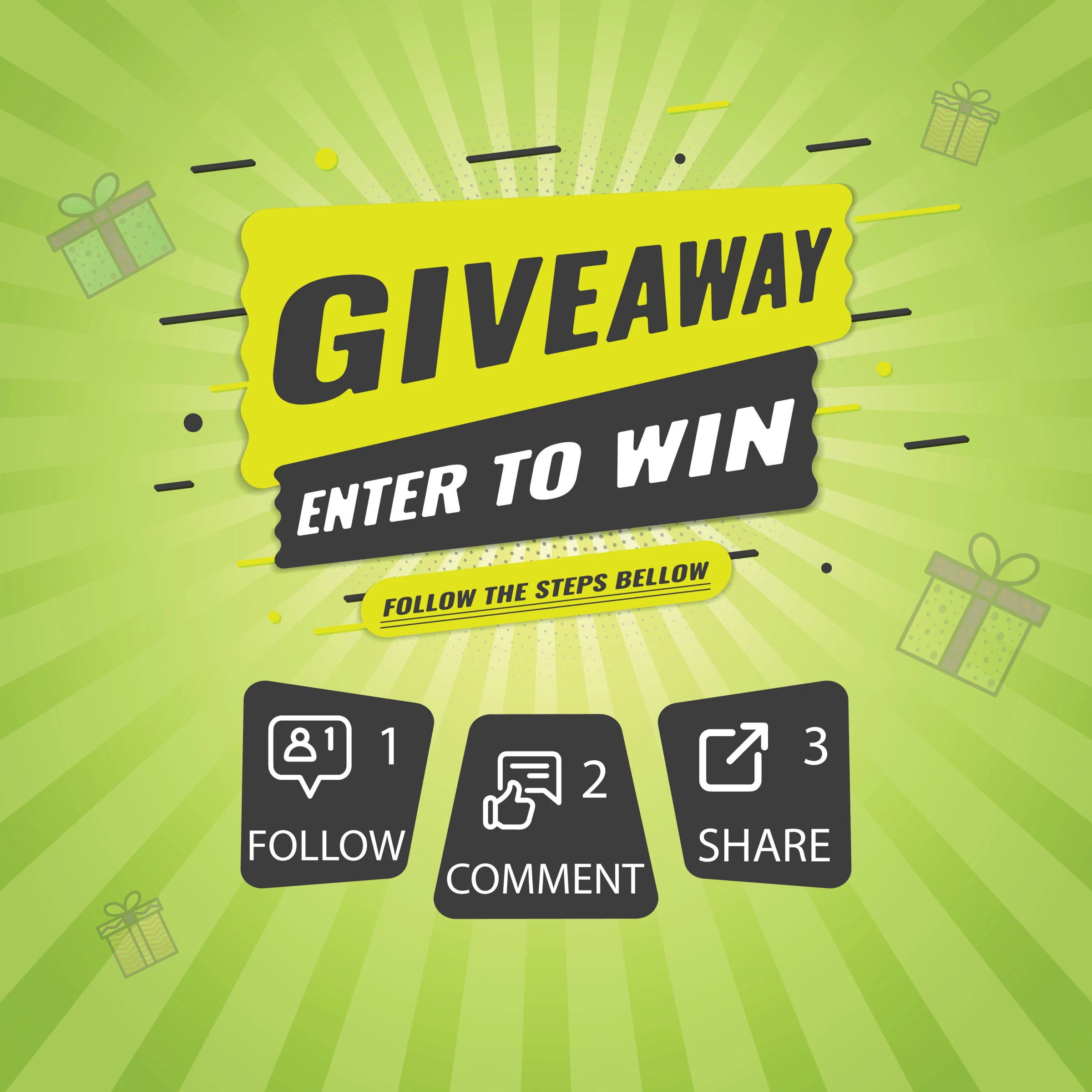 Giveaway quiz contest announcement for social media feed.