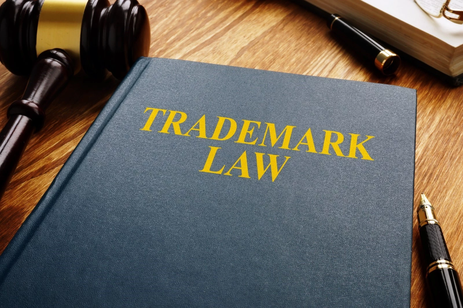The word “Trademark” written on the cover of a book
