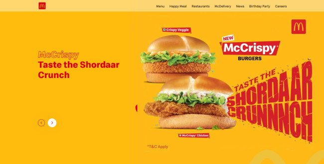 A screenshot from McDonald’s India’s website