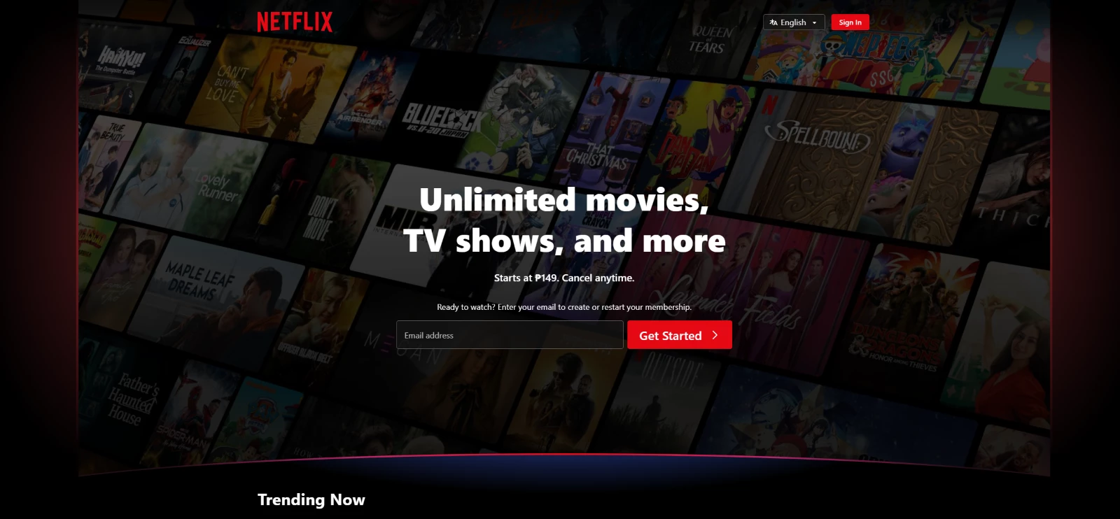 A screenshot of Netflix’s homepage 