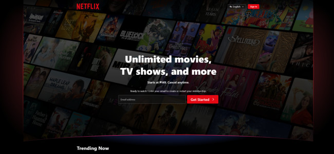 A screenshot of Netflix’s homepage