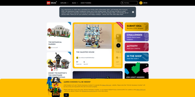 A screenshot of LEGO Ideas’ website