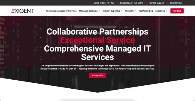 Exigent homepage