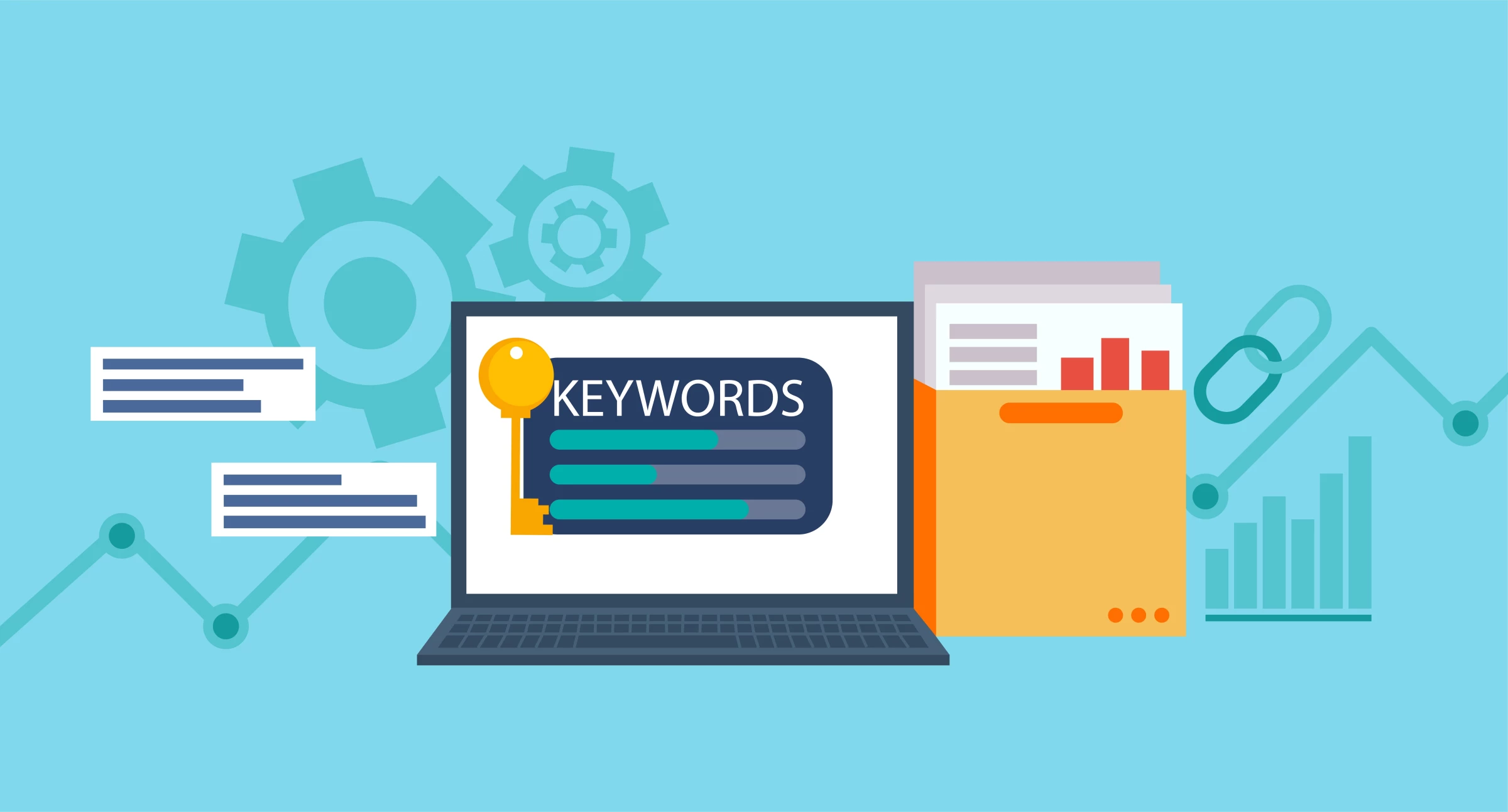 “Keywords” written on the screen of a laptop