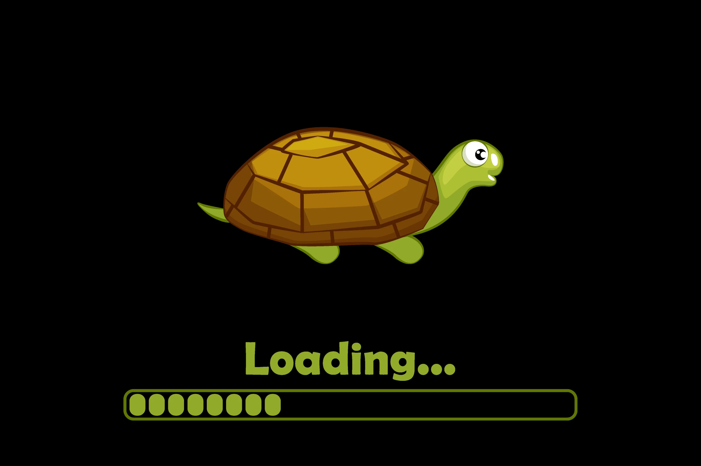 A turtle and the word ”loading”