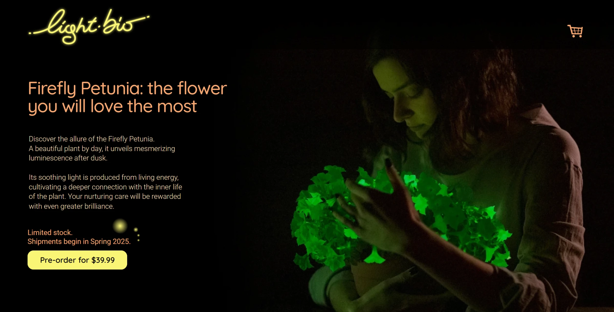 A screenshot of bioluminescent plants from Light Bio