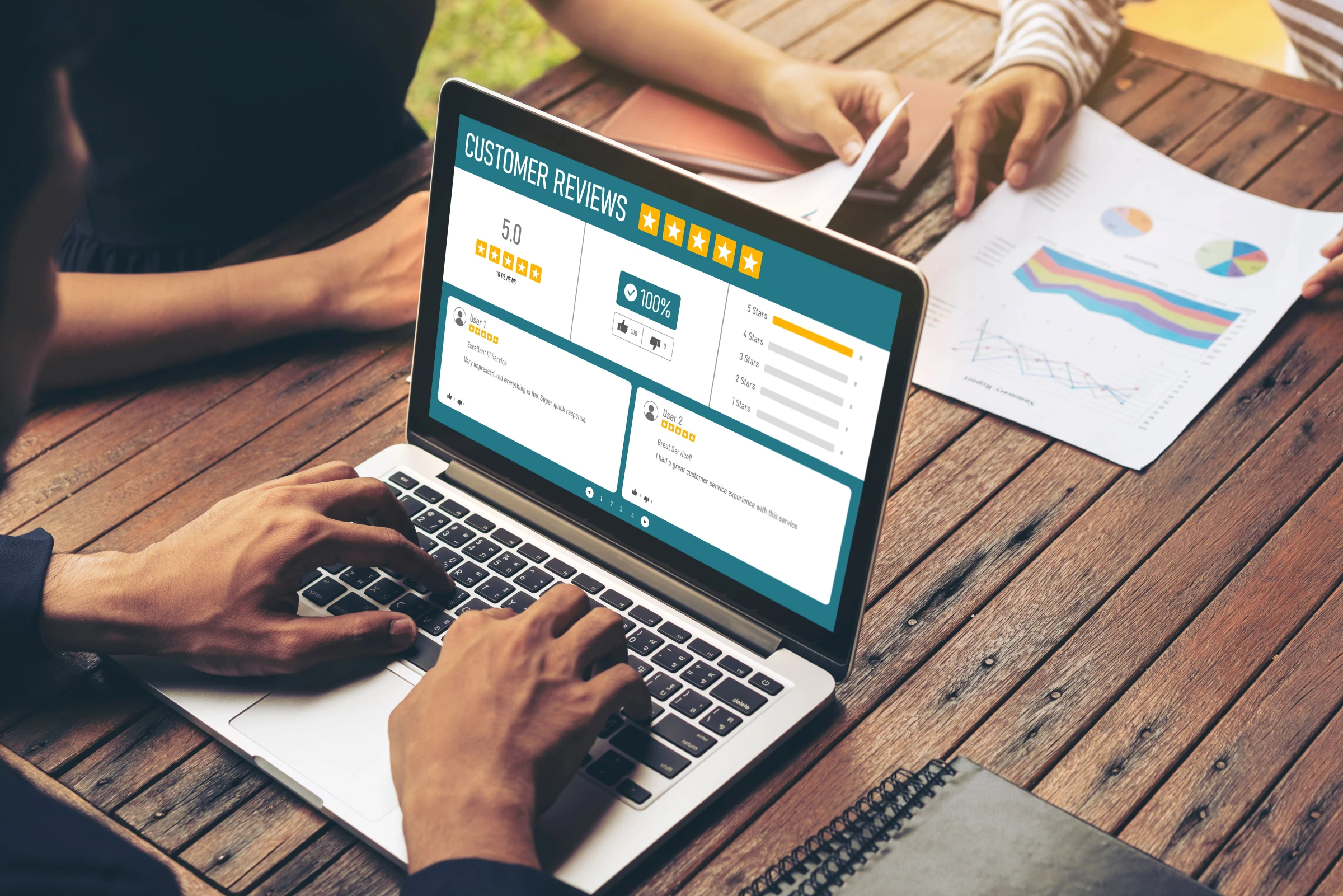 A marketing team monitors customer feedback, ratings, and comments