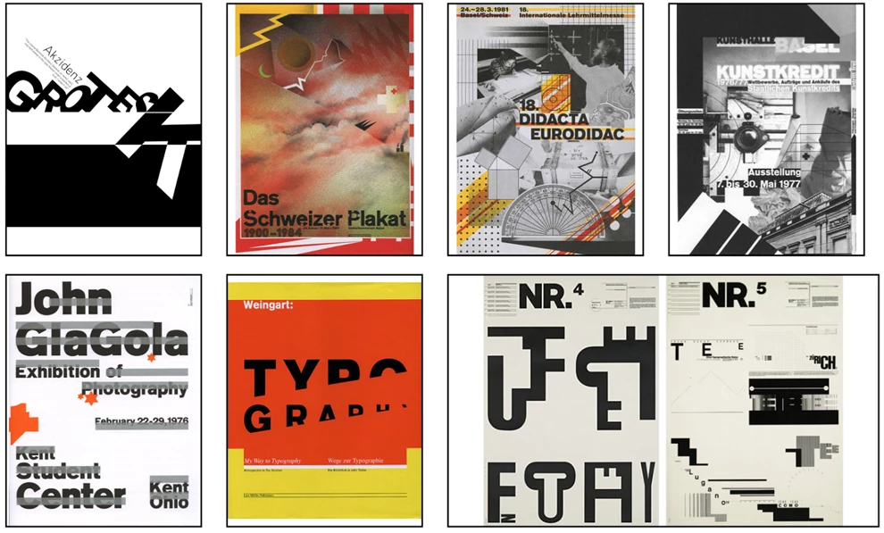 A collection of graphic design work by Wolgang Weingart