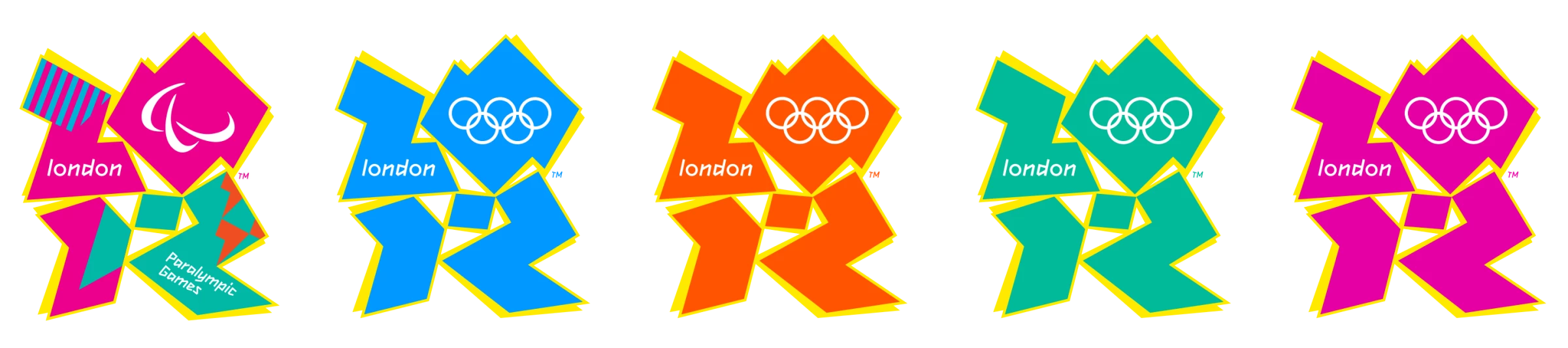 London 2012 Olympic and Paralympic Games logo designs in various colors