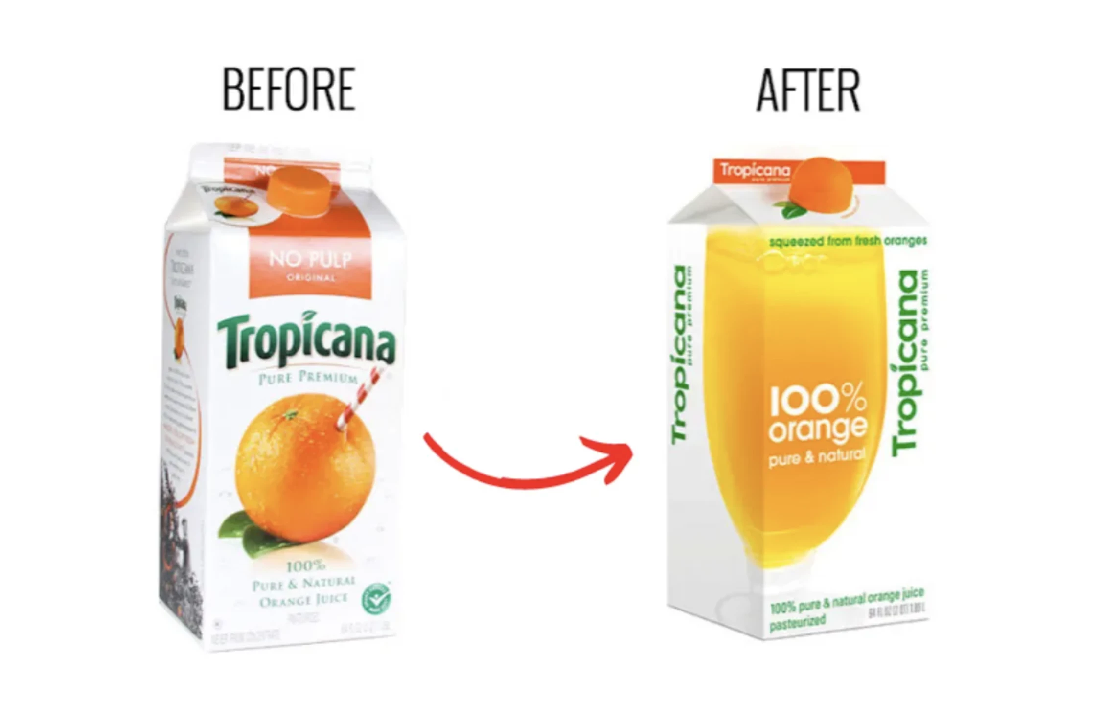 Tropicana packaging redesign before and after comparison