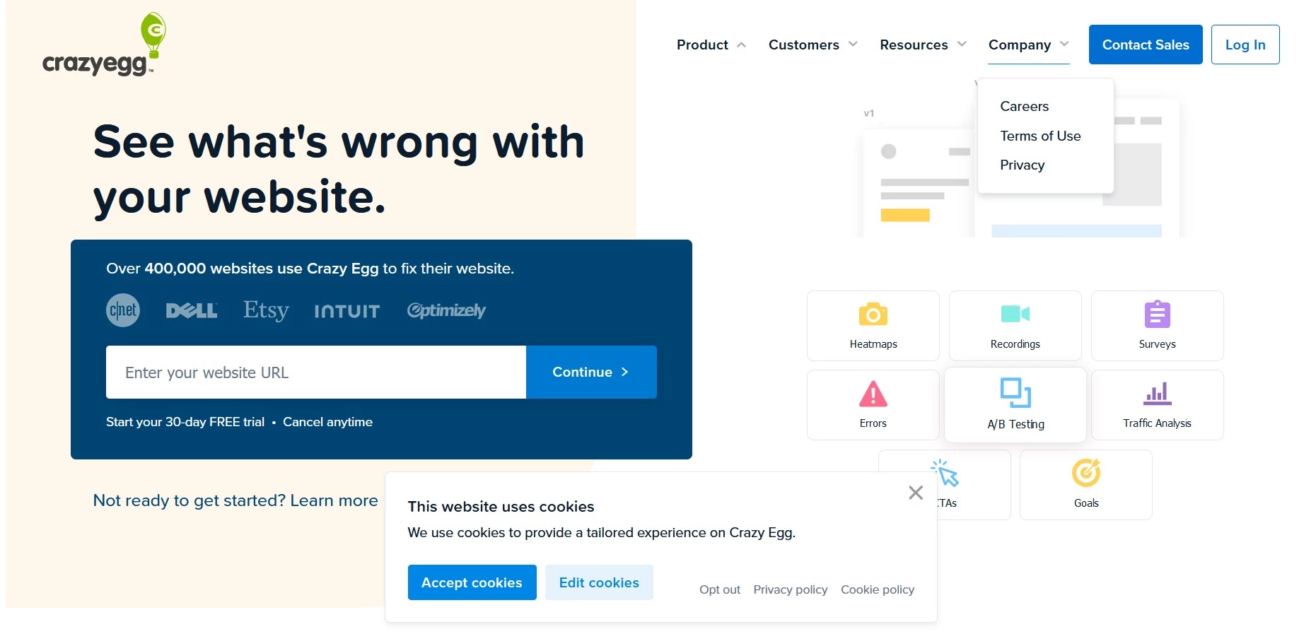 Crazy Egg homepage
