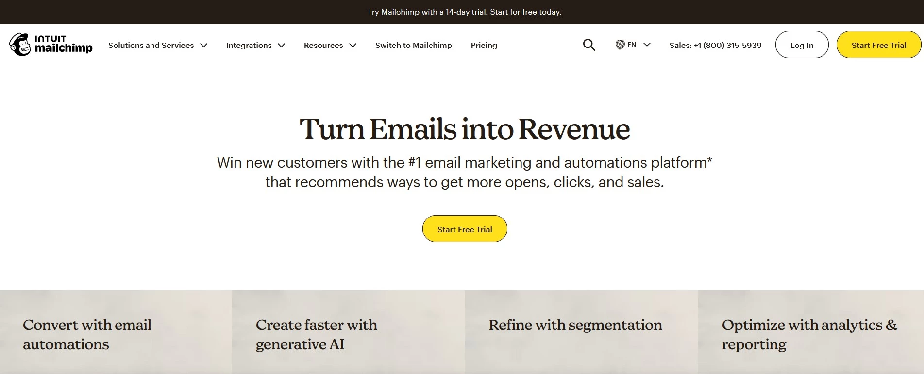 Mailchimp homepage
