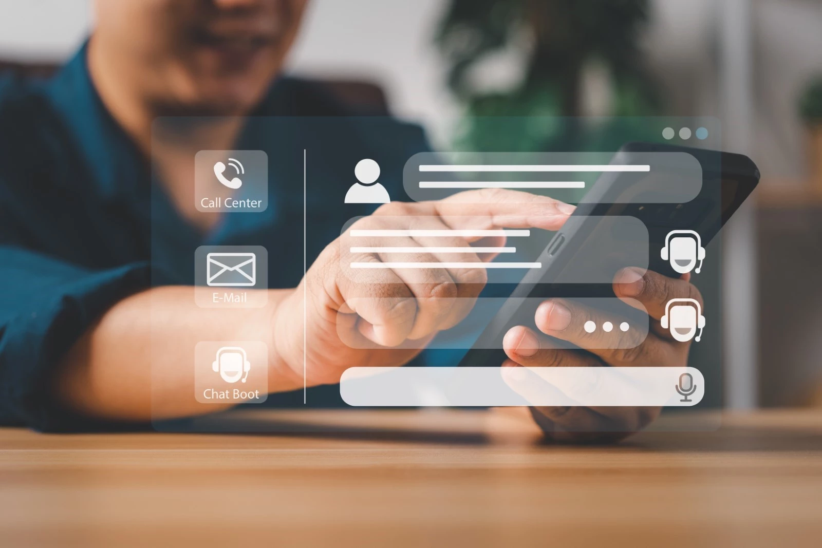 A customer talks to a chatbot on a smartphone