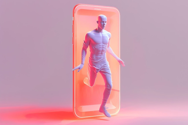A 3D character emerging from a smartphone 