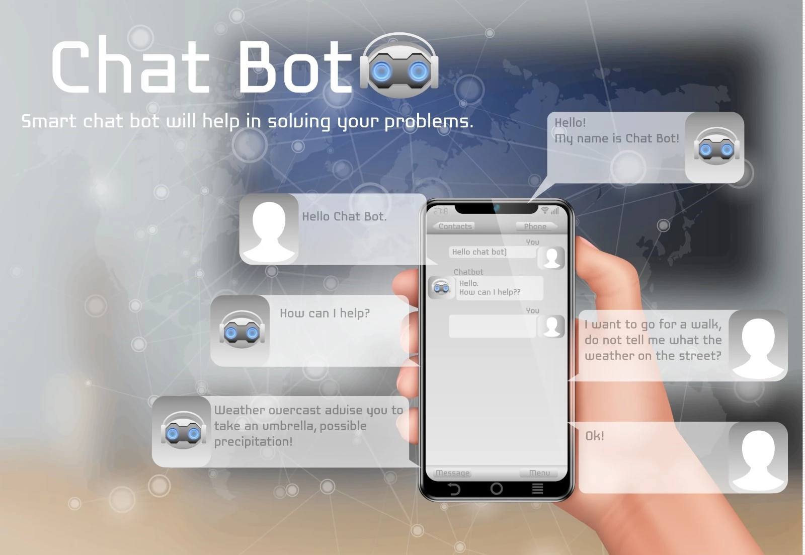 A person uses a smartphone to talk with a chatbot
