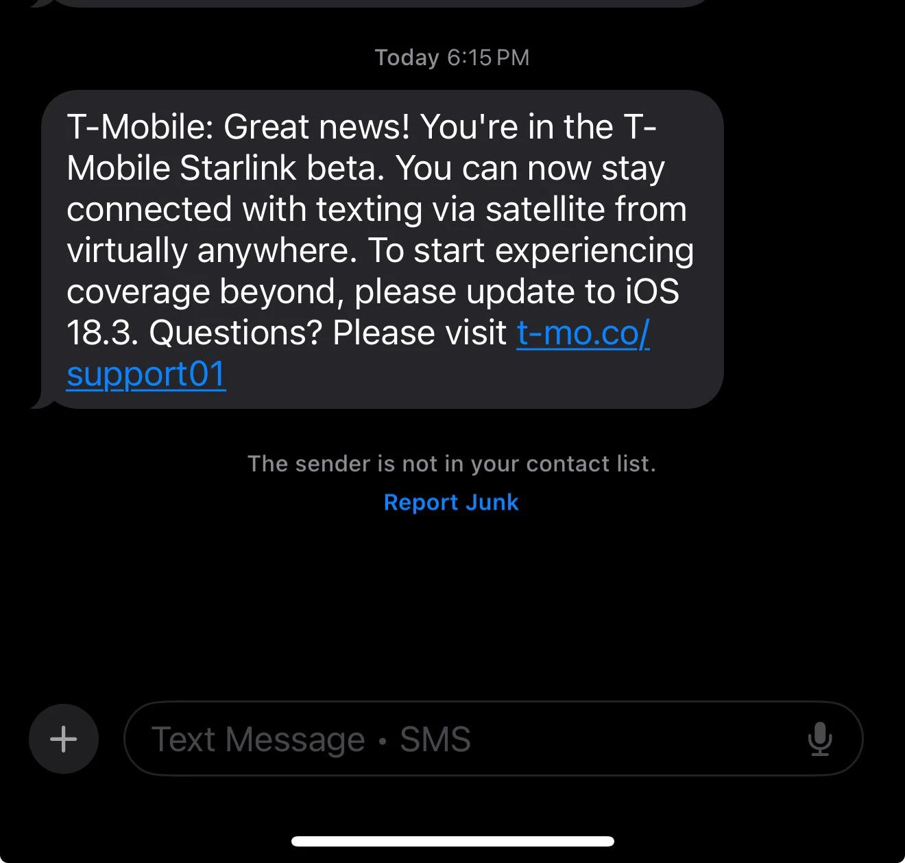 T-Mobile SMS on Starlink