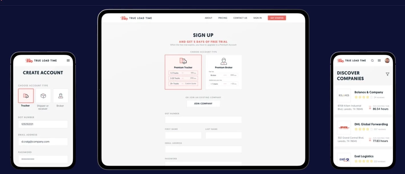 True Load Time MVP Improves Trucking Efficiency by Providing Real-Time Facility Data | Source: Designli