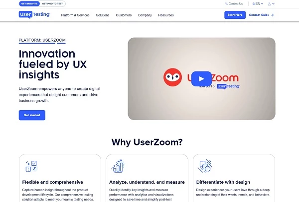 UserZoom landing page