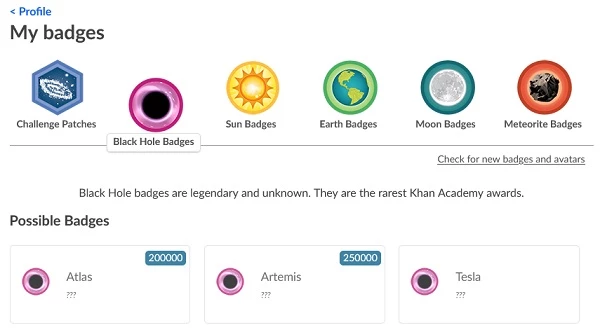 Khan Academy offers badges as rewards