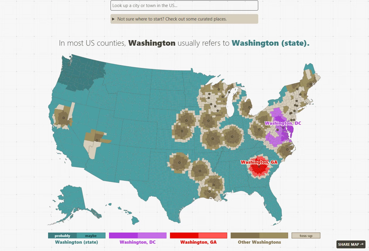 A Map of Places in the US with the Same Name Map Infographic