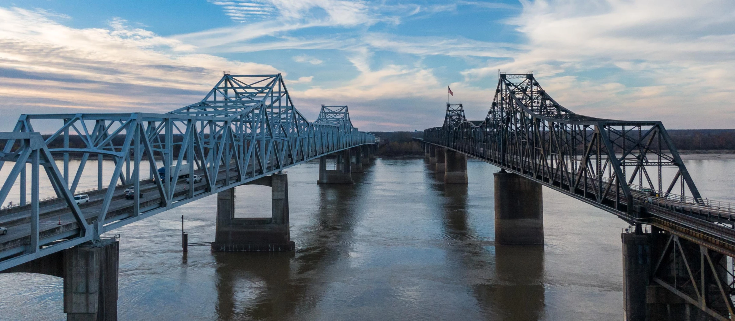 New & Old Vicksburg Bridges along Mississippi River