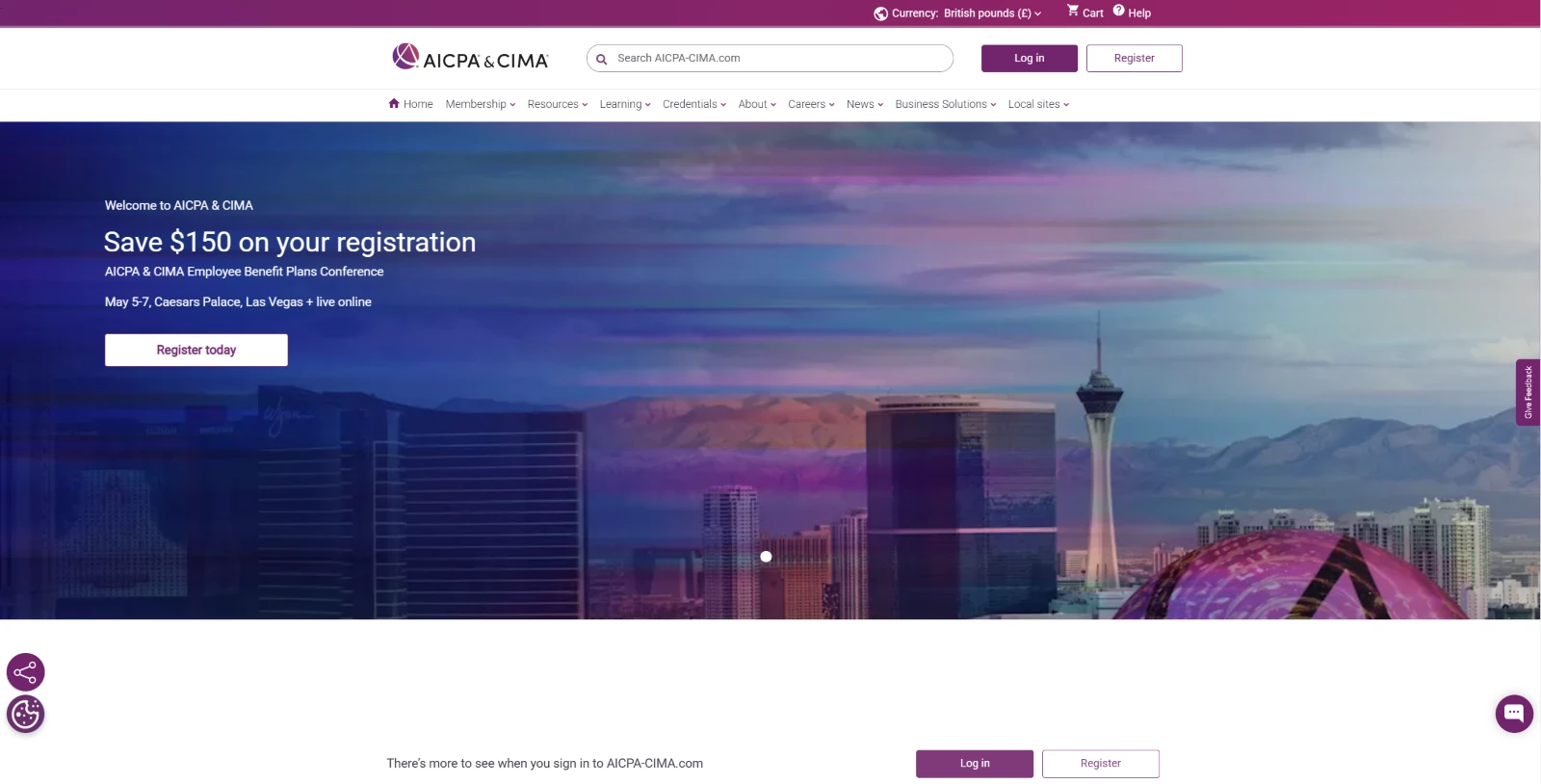AICPA & CIMA website homepage, representing accounting directories and professional listings