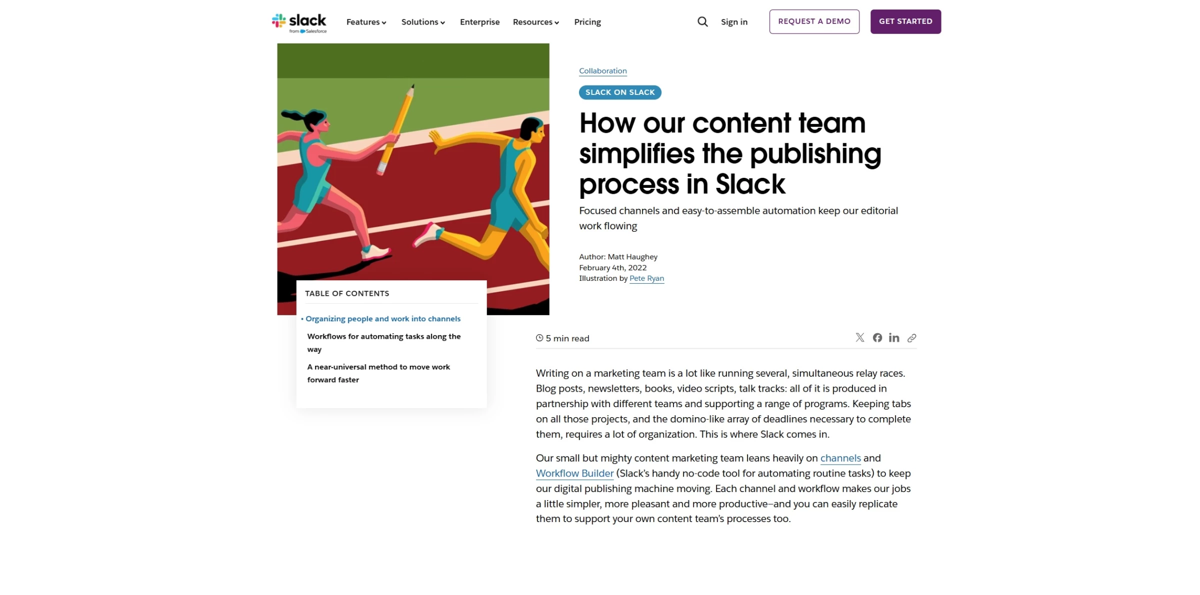 A screenshot of one of Slack’s content