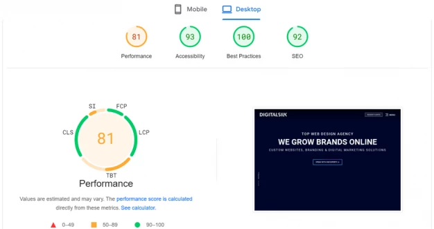 Digital Silk’s Website Is an Example of a Fast-Loading Website That Also Scores Highly in Accessibility, Best Practices, and SEO | Source: Digital Silk