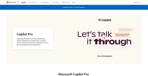 Microsoft Copilot landing page