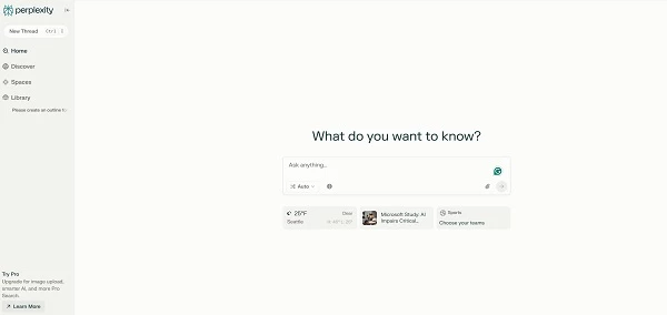 Perplexity homepage