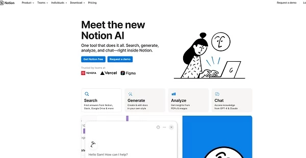 Notion AI homepage