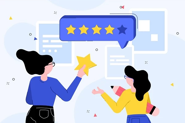 Illustration of a person adding a review star