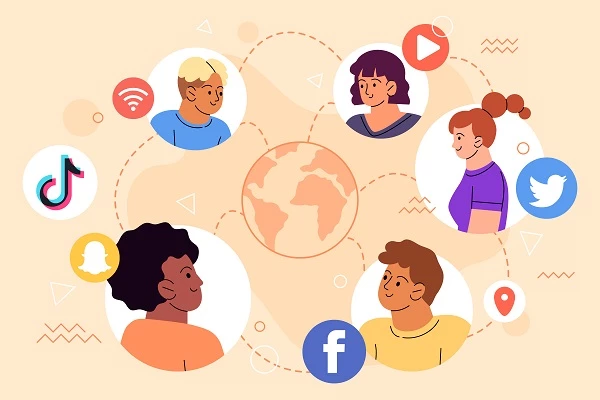 Illustration of people with social networks