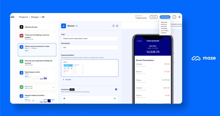 Maze’s dashboard