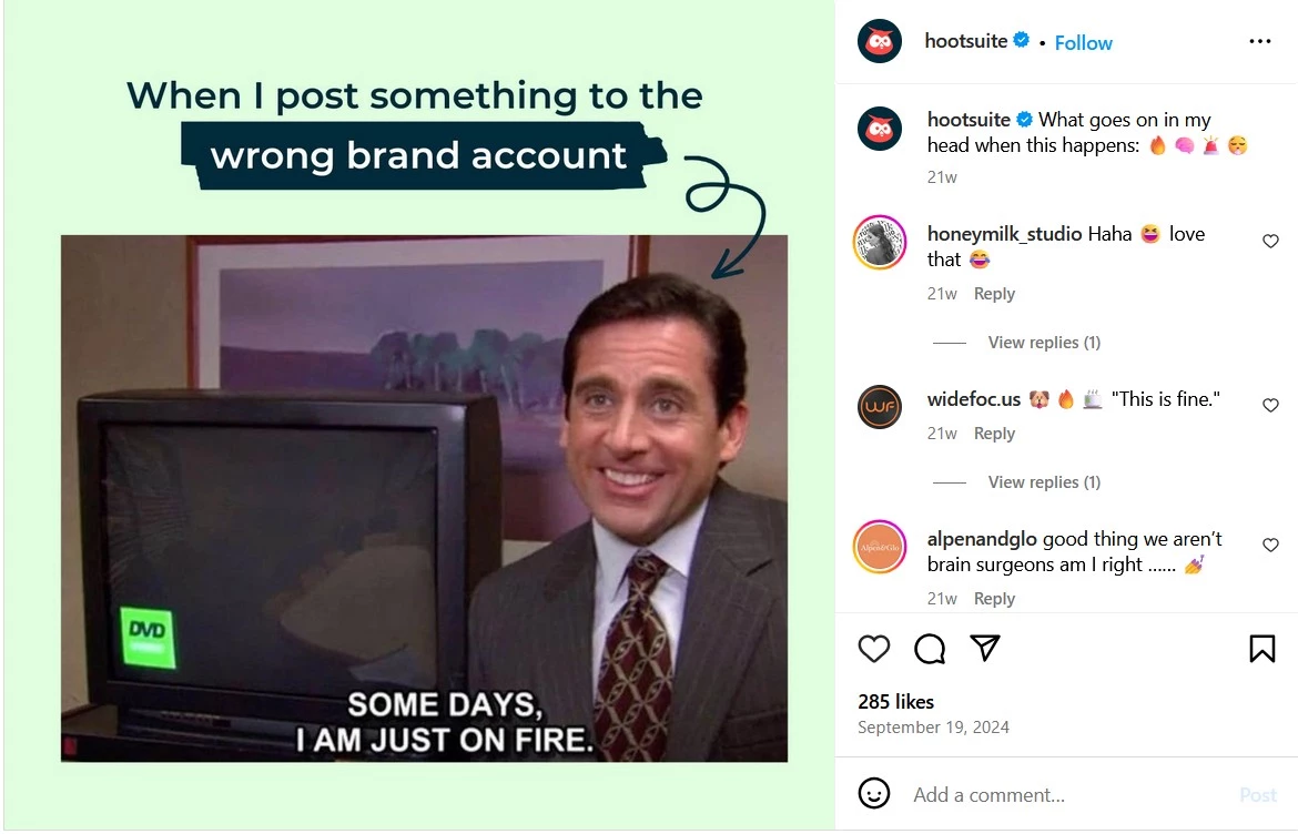 Hootsuite meme on Instagram