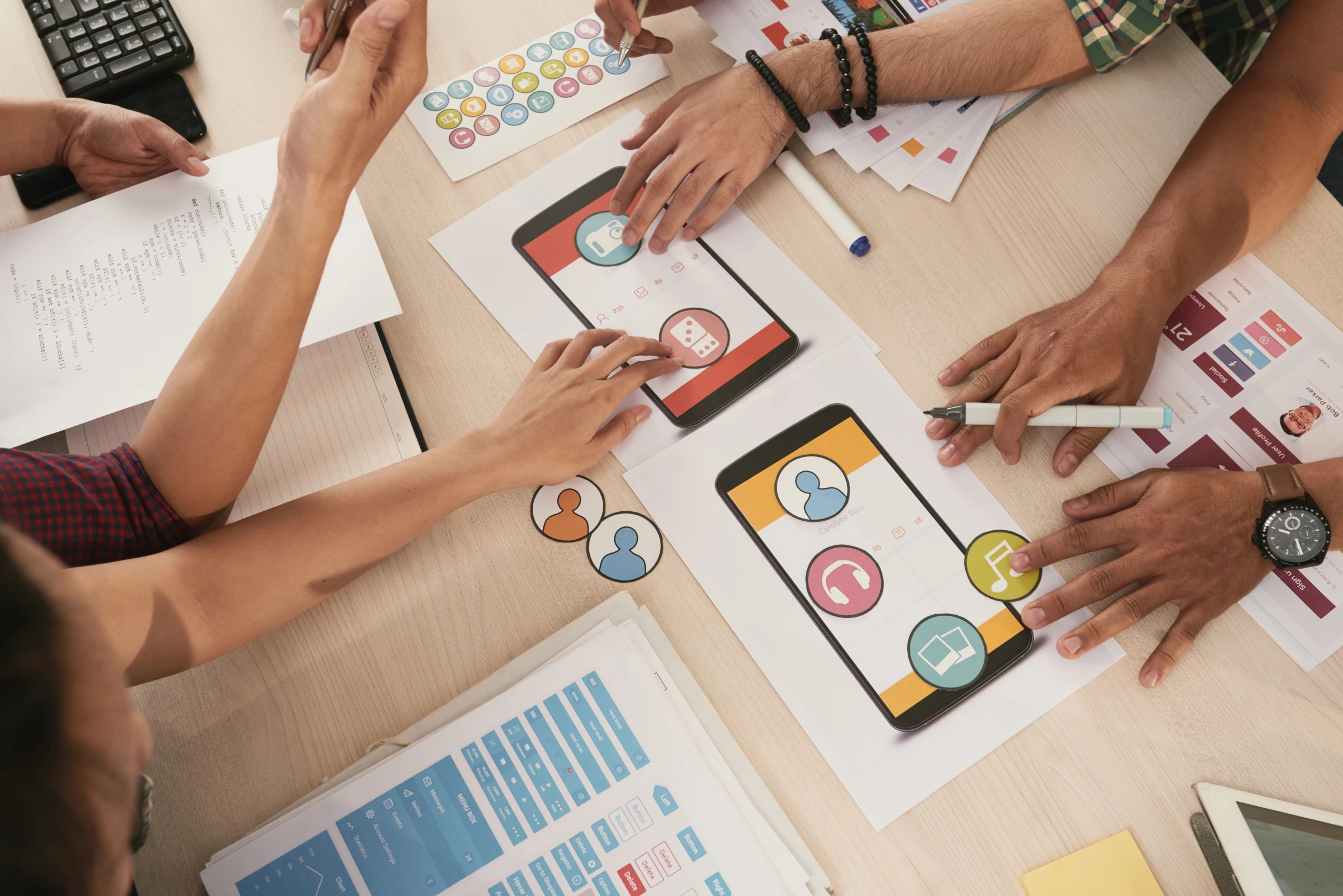A social media management team in a meeting