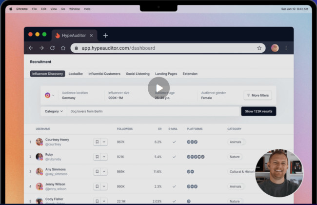 Hypeauditor’s dashboard