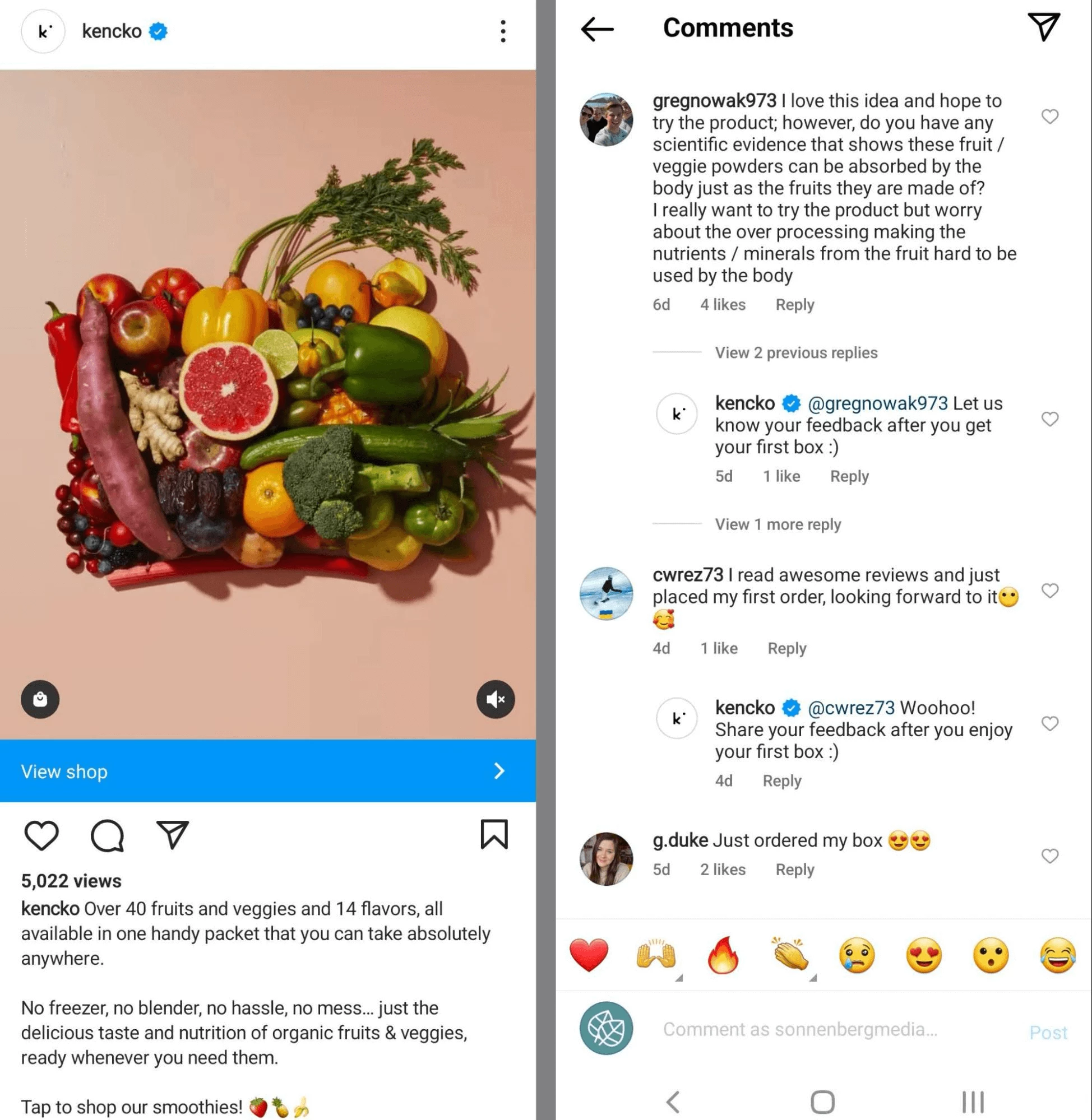 People’s comments on an Instagram post